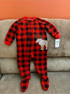 Carter's Red & Black Buffalo Plaid Moose Footed Pajamas